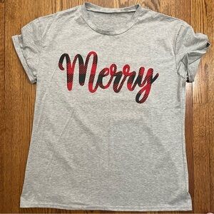 Merry Buffalo Plain Holiday Short Sleeve Gray Tee Size XXL